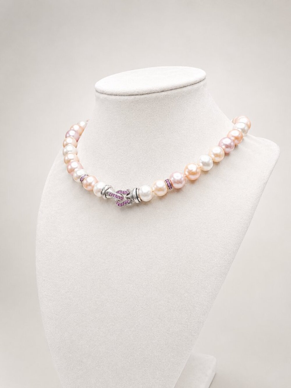 David Yurman Pearl Strand Buckle Necklace w/ Pink Sapphires - 16" - RARE - Picture 3 of 11